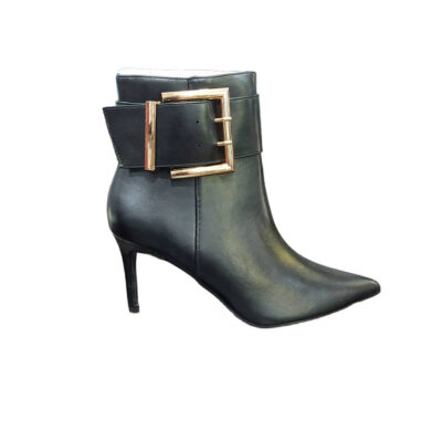 Ankle Boots με Λεπτό Τακούνι & Χρυσή Αγκράφα