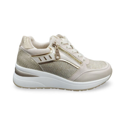 Γυναικείο Sneaker με Στρας & Φερμουάρ - Λευκό/Beige Λάρισα-eshop